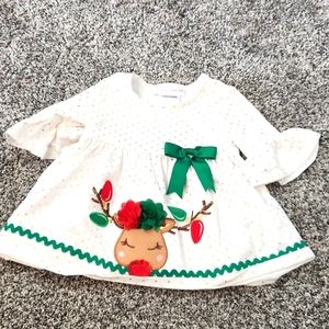 Baby Girl White Green Reindeer Christmas Top
